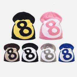 Beanie Skull Caps Cap Hip Hop Men Women Fashion Knit Hat Winter Warm Clothing Decoration Y2K Number Eight Beanie Unisex 2023 230825