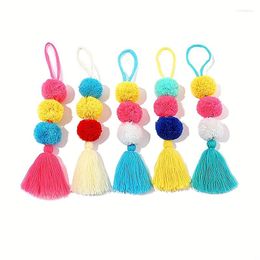 Keychains YANZAI Cute Bohemia Colorful Tassel Plush Ball Keychain Small Pendant Bag Purse Ornament Wallet Key HolderOrnaments