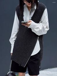 Women's Sweaters Women Sweater Vest Solid V-Neck Zipper Wool High Street Chic Stunning Fashion Design Casual Trendy Stylish Cool MC