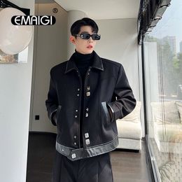 Mens Jackets Autumn Men Metal Multi Button Woollen Vintage Office Fashion Loose Casual Short Coat Male Korean Streetwear Chic Jacket 230825