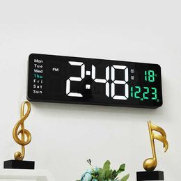 Wall-mounted Digital Wall Clock Remote Control Temp Date Week Display Power Off Memory Table Clocks Dual Alarm Large LED Decor HKD230825 HKD230825