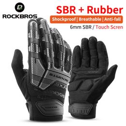 Cycling Gloves ROCKBROS Bicycle Gloves Autumn Winter Fleece Bike Gloves Sport MTB Road SBR Pad Shockproof Breathable Cycling Full Finger Gloves 230825