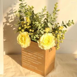 Decorative Flowers 1 Bouquet Artificial Flower Rose Eucalyptus DIY Garden Table Party Wedding Decor