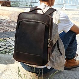 Backpack Nesitu Vintage Brown Thick Genuine Crazy Horse Leather A4 15.6'' Laptop Women Men Cowhide Male Travel Bag M6581