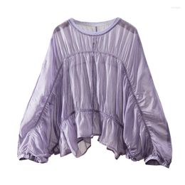 Women's Blouses Shuchan Loose Shirts For Women Lyocell Polyester Blouse Design Fashion Batwing Sleeve Thin (Summer)