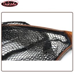 Accessories Takedo Tkl003 Soft Rubber Mesh Trout Scoop Net Waterproof Cinnamomum Camphora Wooden Handle Fly Fishing Landing Net for Fishing