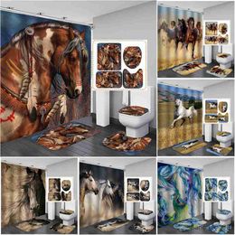 Shower Curtains Horse Printed Shower Curtain Set Waterproof Bathroom Curtain with Bathroom Sets with Shower Curtain and Rugs Home Decor R230825