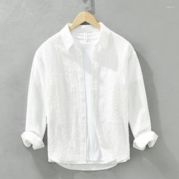 Men's Casual Shirts Autumn Polyester Turn-Down Collar White Shirt Long Sleeve