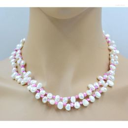 Choker 2 Strands Of Well-designed/stylish/ Summer Jewelry. Natural Freshwater Baroque Pearl Necklace 18"