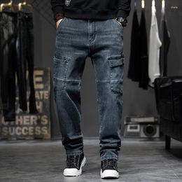 Men's Jeans Multi-Pocket Baggy Mens Streetwear Cargo Denim Pants Straight Jean Trousers Plus Size 40 42 44