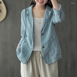 Women's Suits 2023 Spring Suit Jacket Temperament Thin Linen Long Sleeve Blazer Loose Casual Cotton Small Women