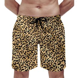 Men's Shorts Gym Black Gold Leopard Print Fashion Beach Trunks Cheetah Animal Males Fast Dry Sports Quality Oversize Short Pants