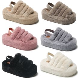 2023 Home plush flat cotton slippers women white black gray khaki elastic band casual color6