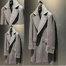 Men's Suits Blazers Houndstooth Wedding/Business Blazer for Men Plaid Notched Lapel Double Breasted Suit Jacket Male Fashion 1 PCS Checked Long Coat 230824