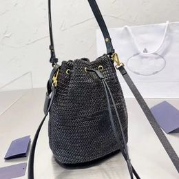 Raffias Bag Woven Straw Bags Women Bucket Bag Nylon Shoulder Bags Hobos Laffia Grass Crochet Handbags Embroidery Letter Triangle Decor P 2836