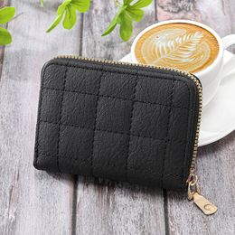 Wallets Women's Purse Embroidered Line Fashion Plaid Card Bag Zipper Multi-card Short Simple Multi-function Clutch Wallet