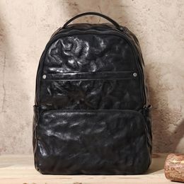 Backpack Genuine Leather Schoolbag Middle School Students Large Capacity Leisure Vegetable Tanned Men Shoulders Travel Backpacks