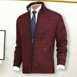 Men's Sweaters Soft Knitting Jacket Versatile Men Knitwear Stylish Knitted Cardigan With Stand Collar Side Pockets Zipper For Autumn