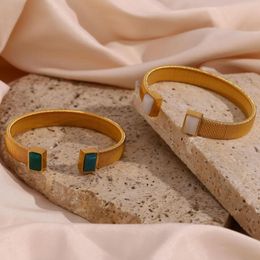 Bangle 5 Pieces Stainless Steel Cuff Bangles Natural Stone Chunky Retro Women Jewellery