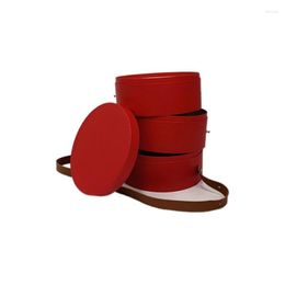 Gift Wrap Leather Portable 3 Layer Round Box Cylinder Packaging Cardboard Carton Flower Surprise Holiday Party Wedding Paper