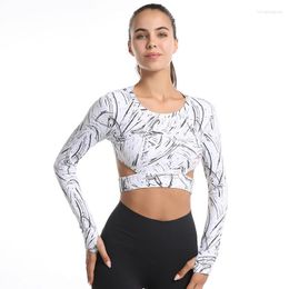 Active Shirts Lady Printing Long Sleeve T-Shirt Breathable Yoga Tops Women Spring Autumn Sport Wear Fitness Athletic Brassiere