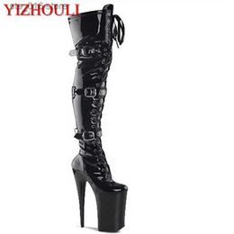 Boots 12-23cm high heels high boots buckle boots round head dancer fashion sexy catwalk shoes to thigh high boots T230824