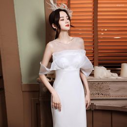 Ethnic Clothing Women Simple French White Satin Fishtail Wedding Dress Bride Off Shoulder Ball Gown Vestido De