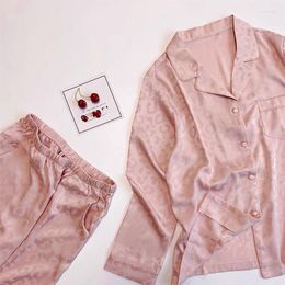 Women's Sleepwear QWEEK Silk Pyjamas Leopard Suit Autumn Set Woman 2 Pieces Nightwear Pijama Gift Female Pyjamas Pink Loungwear