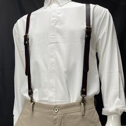 Other 2 125cm Man Vintage Leather Unisex Hook on Buckle Men Straps Adjustable Y Back Braces Pant 230824