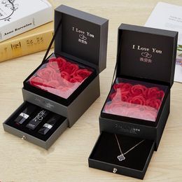 Gift Wrap Nine Rose Box Double Layer Drawer Lipstick Necklace Ring Jewellery Boxes Valentine's Day Christmas Wedding Birthday Packaging