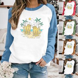 Women's Hoodies Cotton Christmas Sweaters Women Beer Coconut Tree Beach Print Colorblock Casual Half Zip Pullover Oversized