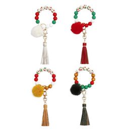 Silicone Bead Christmas Keychain Wrist Beaded Bracelet Plush Ball Keychain Decorative Pendant Gift Keyring Key Chains