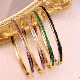 Bangle Luxury Colorful Zircon Stainless Steel Women's Bracelet 4mm Buckle Anniversary Gift