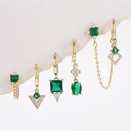 Hoop Earrings SO Cute Green Zirconia Geometric Square For Women Light Luxury Fashion Jewelry Minimalist Accessories Party