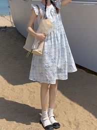 Casual Dresses Sweety Fairy Knee-Length Dress Summer Seaside Vacation Women Kawaii Floral Ruffles Sleeveless For Female Girly