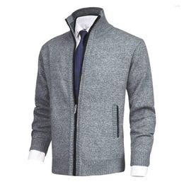 Men's Sweaters Stand Collar Coat Stylish Knitted Cardigan With Side Pockets Zipper Placket For Autumn Winter Fashion Simple