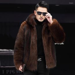 Men's Fur Luxury Winter Warm Faux Coat Men Hooded Thick Jacket Plus Size Zipper Designer Clothing Slim