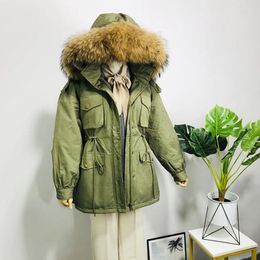 Women's Trench Coats Novel Big Natural Raccoon Fur Down Jacket Women Winter Collar Thicken 90% White Duck Parka For