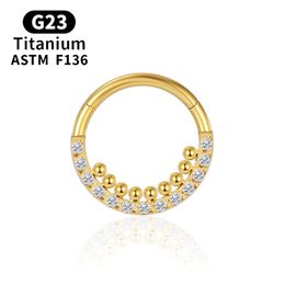 Titanium Helix Piercing Zircon Nose Ring Hoop Diaphragm Gold Cartilage Women Tragus Clicker Earrings Septum