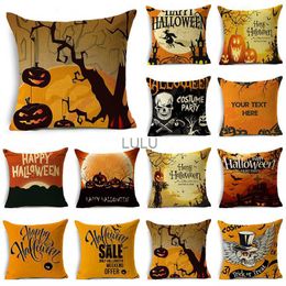 Unique Halloween Skull Wings Orange Pumpkin Printed Linen Throw Pillowcase Decorative Cushion Cover For Sofa Living Room Party HKD230825 HKD230825