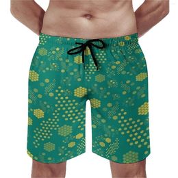 Men's Shorts Green Hives Gym Hexagons Design Funny Beach Short Pants Man Pattern Sports Fitness Quick Dry Swim Trunks Gift Idea