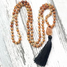 Pendant Necklaces 108 Prayer Beads Mala Necklace 8mm Red Aventurine Knotted Boho Jewellery Raw Rough Stone Tassel For Women Femme