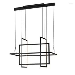 Candle Holders Modern Nordic Black Pendant Light Aluminium Rectangle Bright LED Lamp Living Room El Hall Decorative Chandelier