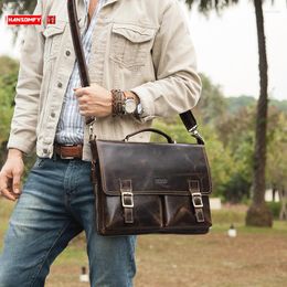 Briefcases Genuine Leather Men's Handbags Business Briefcase Laptop Bag Cowhide Shoulder Messenger European American Fashion Schoolbag