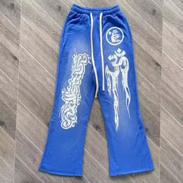 Mens Pants ss Hellstar Wash Stitched Sports Casual Flared Trousers Print Sweatpants Men Women Blue 230825