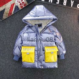 Down Coat Boys Jacket New Winter Warm Cotton Down Parker Children Glasses Hooded Jacket Coat Length Letter Kids Bright Clothing 2021 18y x0825