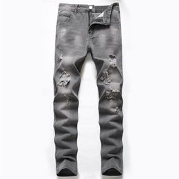 Men's Jeans Cotton Ripped Pants Grey Hip Hop Trousers Cowboy For Men Straight Leg Pencil 2022 Clothing2873