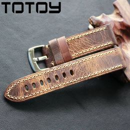 Watch Bands TOTOY Handmade Oily Retro Crazy Horse Leather Watchbands 20MM 22MM Soft And Rough Style Hand Stitching Strap 230825