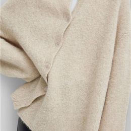 Women's Jackets Long Sleeve Knited Cardigan With Irregular Diagonal Button Ladies O Neck Cashmere Blend Single Breasted Sweater 230824
