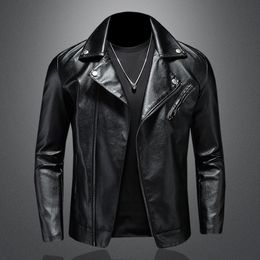 Men's Jackets Autumn Brand Large Leather Coat Korean Version Handsome Jacket Punk Standing Neck Oblique Zipper Slim Fit Motorcycle 230824